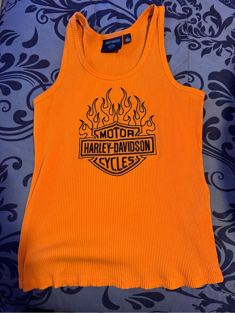 Harley-Davidson Women's ribbed Bright Orange Ribbed Tank with Flame Logo